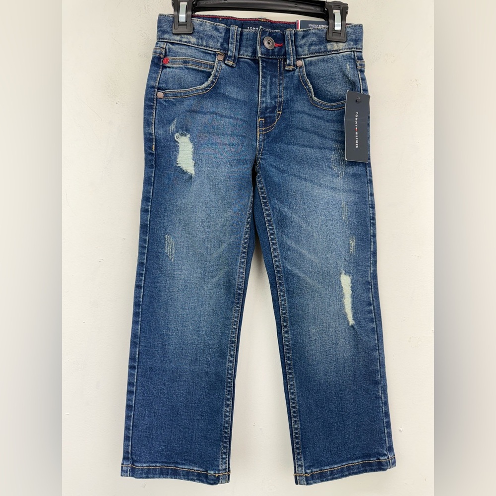 Tommy Hilfiger size 4 Boys Blue Distressed Denim Regular Fit Straight Jeans NWT